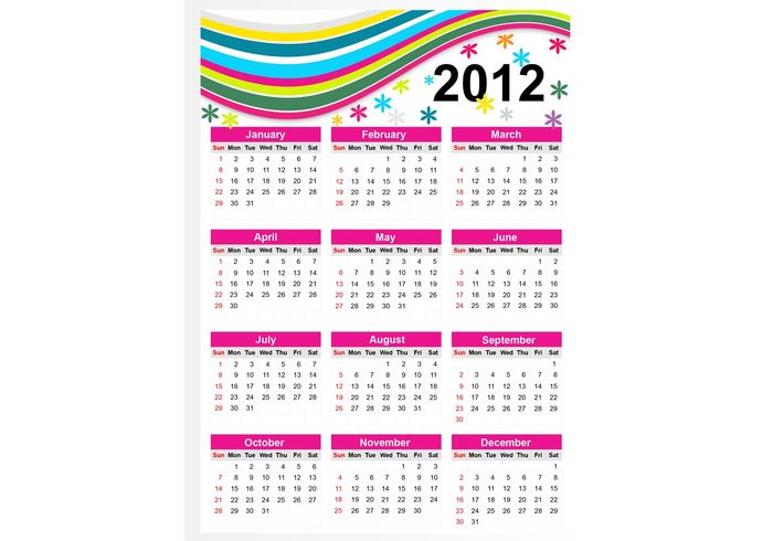 year weeks time template rainbow months layout Footage decoration days date colorful clip art calendar 