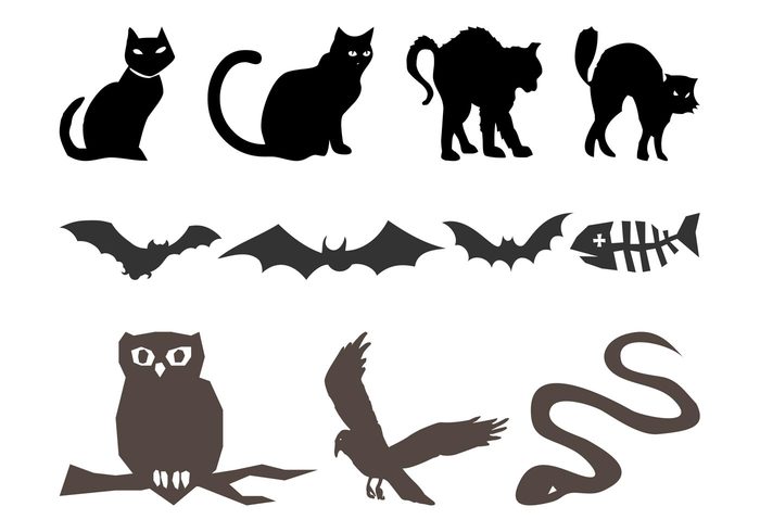 snake skeleton silhouettes silhouette scary owl halloween fly fish cat black cat bird bats bat Bad luck animals animal 
