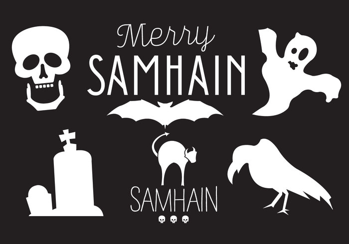 witch white Tombstone symbol spooky skull silhouette set scary samhain raven pumpkin orange October night isolated holiday happy Samhain halloween ghost Fall dark cute crow cat cartoon candy black bat background 