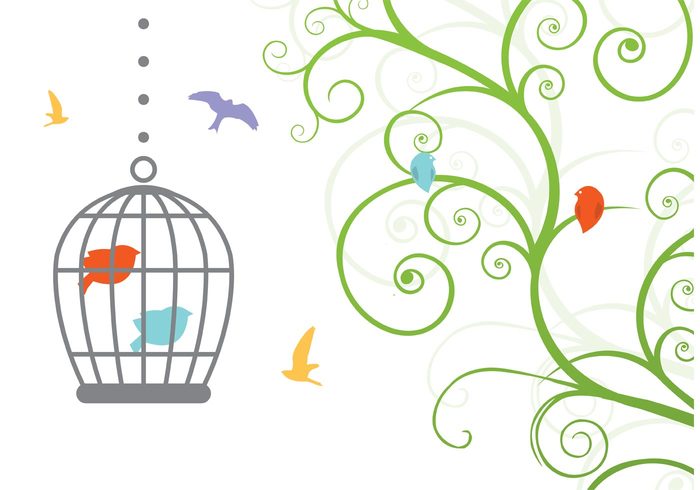 wing vintage bird cage vintage spring pets ornate nature leaf hanging flying curls chain Cartoons Canary cage branch birds birdcage animals 
