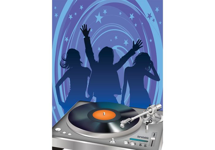 turntable trance tech Spin sound silhouettes rock record rave print poster people party nightlife music mixing girl flyer electronic DJ disco dancing dance crowd clubbing club boy Beat audio audience  