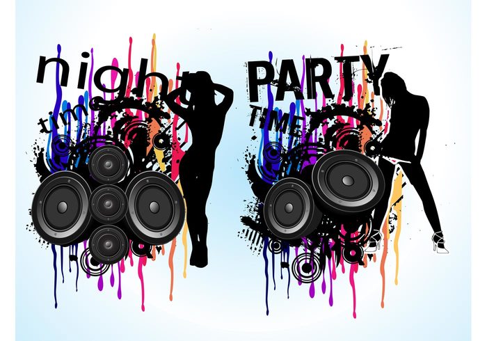 stereo splatter splash speakers sound promotion Party vector paint liquid ink Hand out flyer Flier drip audio 