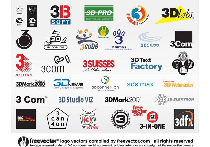 Three corporate identity brand logo 3d webmaster 3d systems 3d surround 3d studio 3d pro 3d news 3d mark 3d labs 3d 3 suisses 3 com 3 