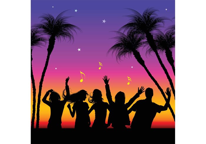 youth young woman tropical silhouette people party Outdoor man male girls girl friend female exotic disco dance crowd celebration celebrate boy 