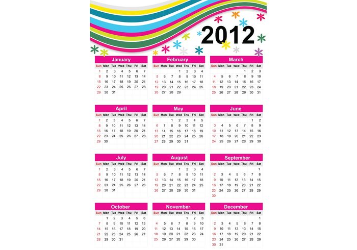 rainbow new year month holiday freebie flowers colorful celebration calendar 2012 