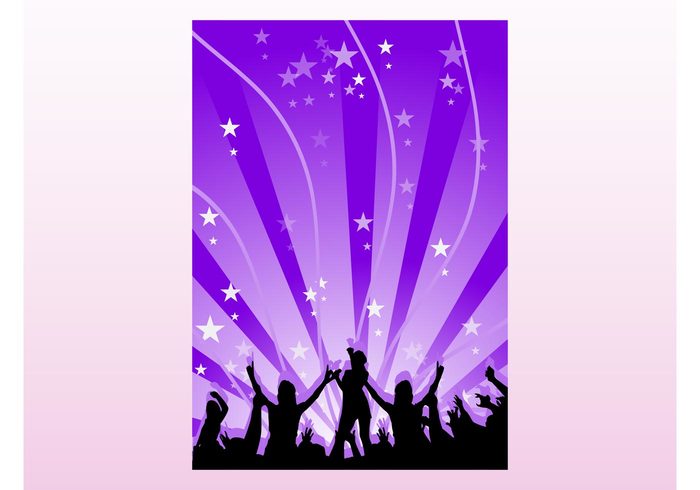 stars rays people music invitation flyer disco decorations dancing dance crowd club 