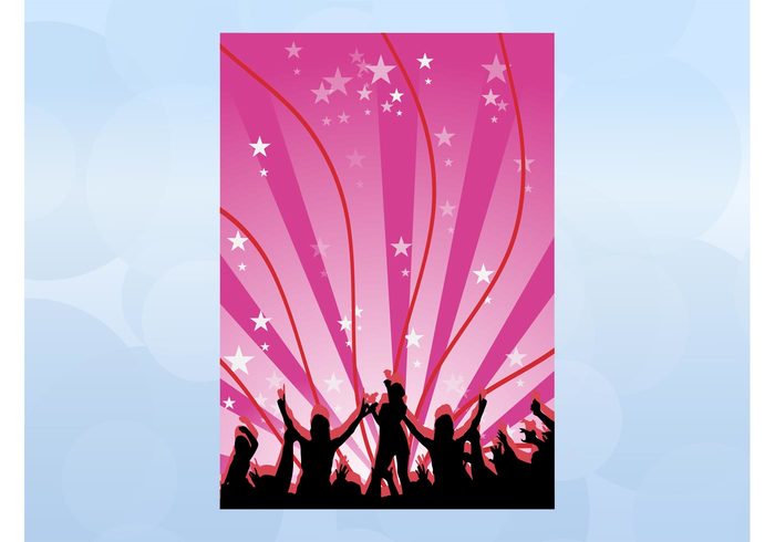 waving waves stars starburst rays poster people nightclub music flyer disco dancing dance crowd club background 