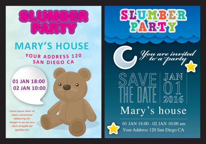 young toy table slumber party invite slumber party invitation slumber party slumber sleepover room pillow party pajama kid girl friends curtain colorful cartoon bed beauty 
