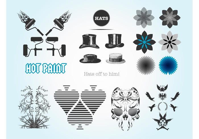roller paint logo design icons hats Download vectors decoration Card game branding Antique hats airplane 