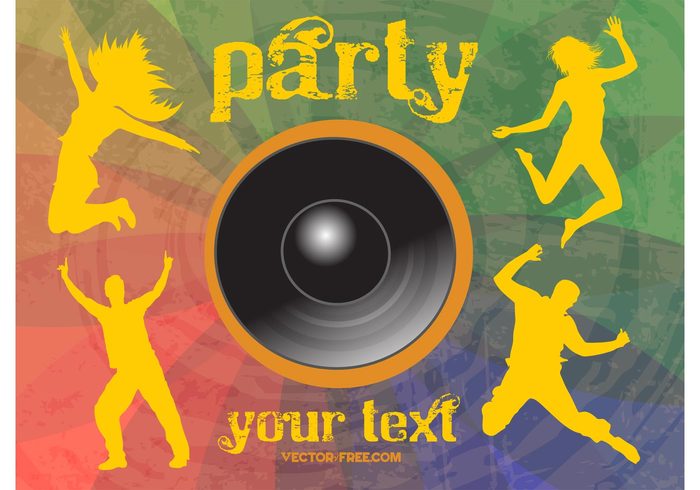 trendy template swirls speaker retro rainbow party music jumping fun flyer Flier event dancing dancers colors colorful 