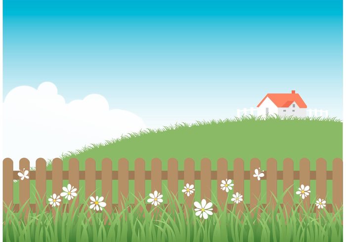 yard wooden wood vector summer spring pure picket fence picket nature meadow landscape illustration house hill green grass fresh field fence environment empty domed design deserted curve background 