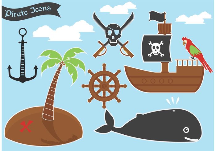whale treasure sword skull simple ship wheel ship pirate ship Pirate hat Pirate flag pirate parrot island head flat danger cute Bone anchor 