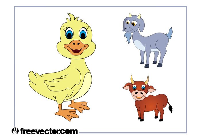 mascots horns goat farming farm animals Duckling duck cow comic characters cartoon Baby duck 