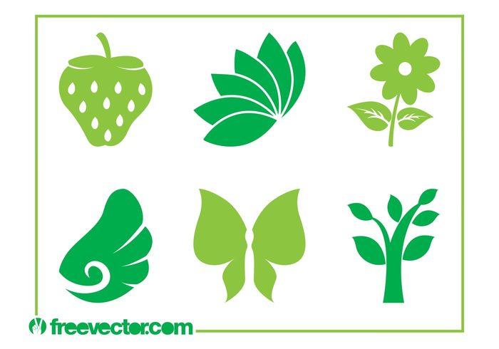 wings tree strawberry plants logos leaves icons fruit fly flower floral ecology eco butterfly animals 
