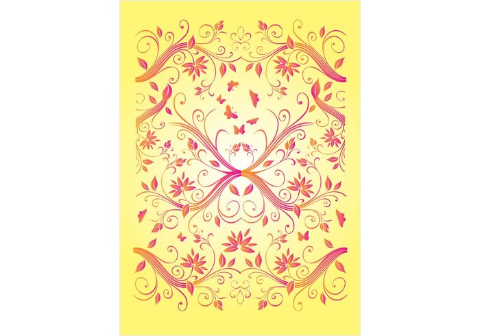yellow summer spring plant pink pattern nature line leaf graphic flower floral elegance design decoration butterfly botany border beautiful background 