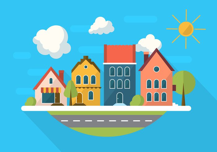 vacation urban tree travel town sun summer street school road paper nature landscape island illustration houses house home flat concept cloud cityscape city building background architecture 