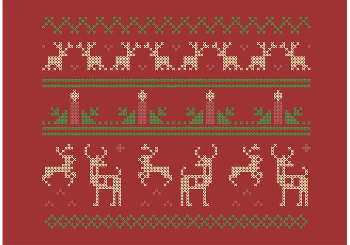 traditional Threads Textile stitch snow seamless scarf reindeer red pattern ornament needlework merry Knitwear knit Jolly horizontal holly holiday happy flame fabric embroidery design deer decorative decoration cross stitch cross cold cloth christmas candle 