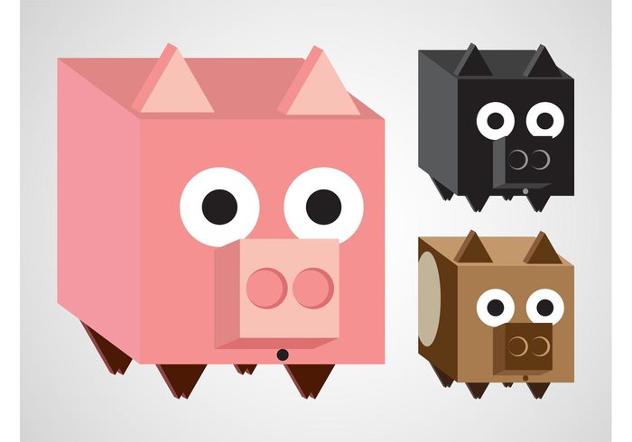 square Snouts pigs piggy pig Livestock fauna farming farm animals cubes characters cartoon animals 
