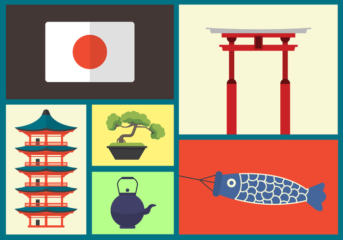 vector trip travel traditional tourism torii temple symbol sign shrine sakura red landmark Japanese japan isolated illustration icon graphic gate flat flag famous element design culture background Asian asia art architecture 