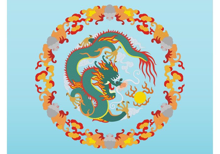 traditional tattoo round mythology Mythological creature japan fire fantasy china calendar astrology asia animal 