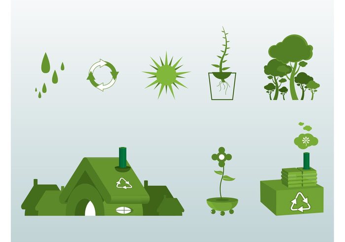 symbol sun recycling recycle rain pot plants nature house home Green world forest flower factory energy eco conservation 