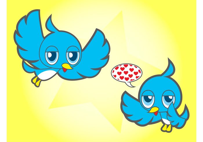 wings twitter tweet speech bubbles speech balloon mascots love hearts happy fly cute comic characters birds animals 