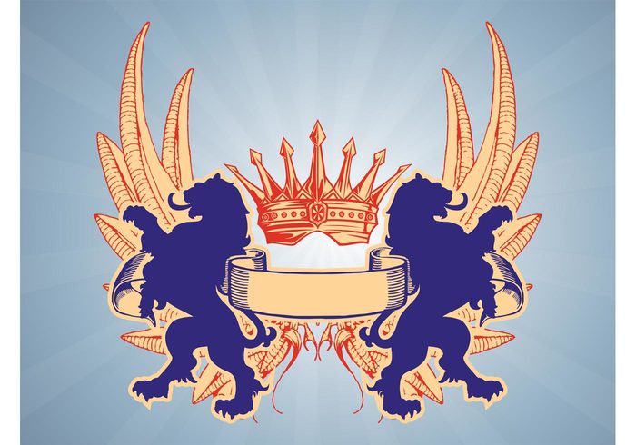 wings T-shirt print symbols silhouettes royal ribbon retro queen king heraldic Gilded emblem crown coat of arms Blazon banner animals 