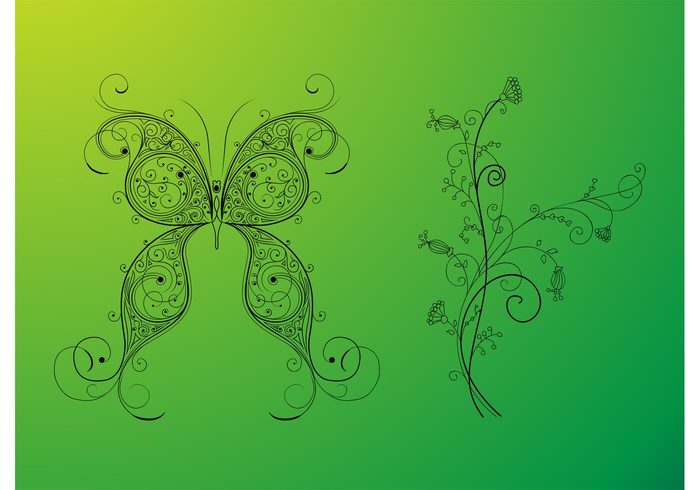 wings wildlife waves swirls spring plant petals leaves insect Glower floral details butterfly buds blossom antennas animal 
