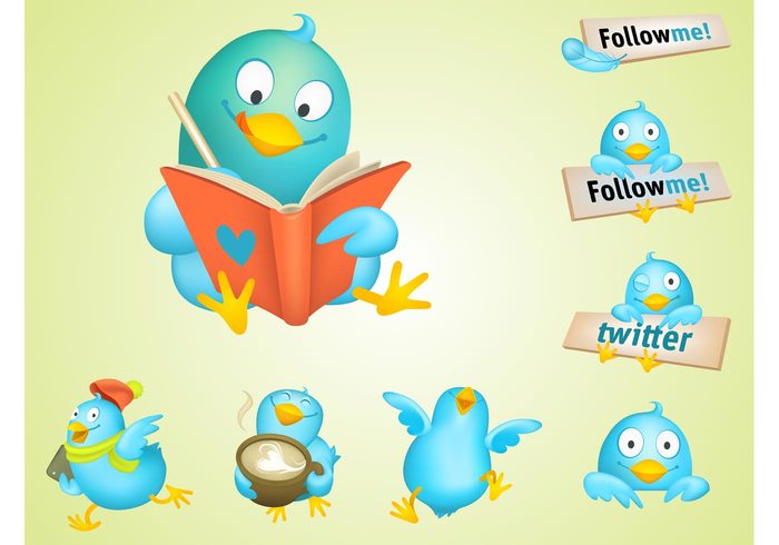 write wings website tweet tablet social media smiling mug happy follow diary cup coffee clothes character cartoon bird animal 