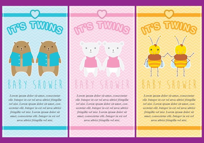 Twins twin babies Tender template striped shower pink pastel party newborn little layout invite invitation infant heart girl cute child character cartoon card bunny boy birthday birth baby arrival animal 