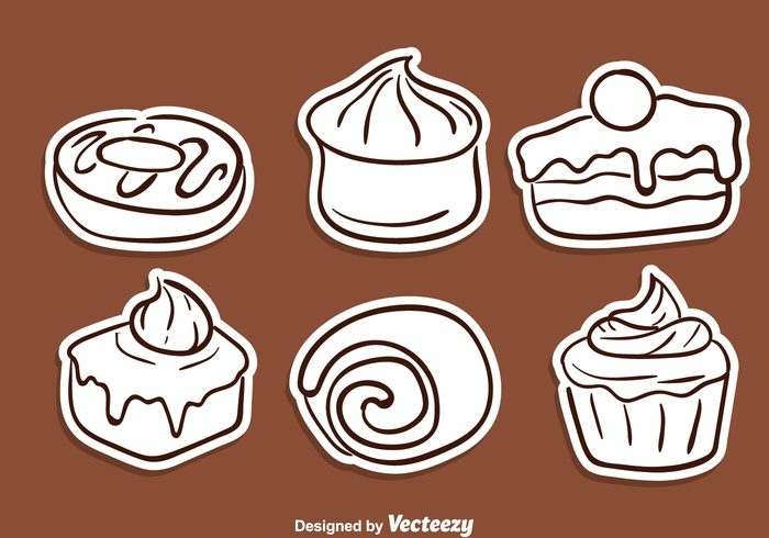yummy sweet slice sketch roll muffin line hand draw donut cupcake cake slice isolated cake slice cake brown bread 