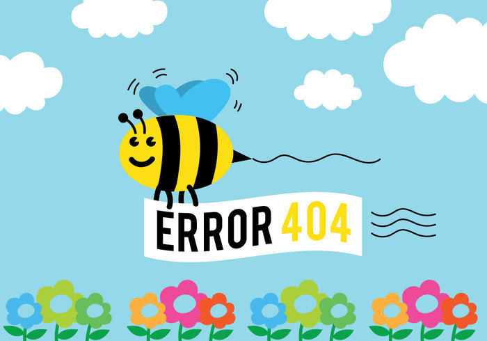 Web Design vector text template Sorry service scene problems page oops mistake maintenance internet image illsutration fly flag failure fail element disconnect cute bee cute connection communication cloud character cartoon bee banner 404 error 404 