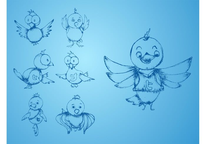 wings website web tweet social network social media sketch messages internet hand drawn funny feathers client bird animal 