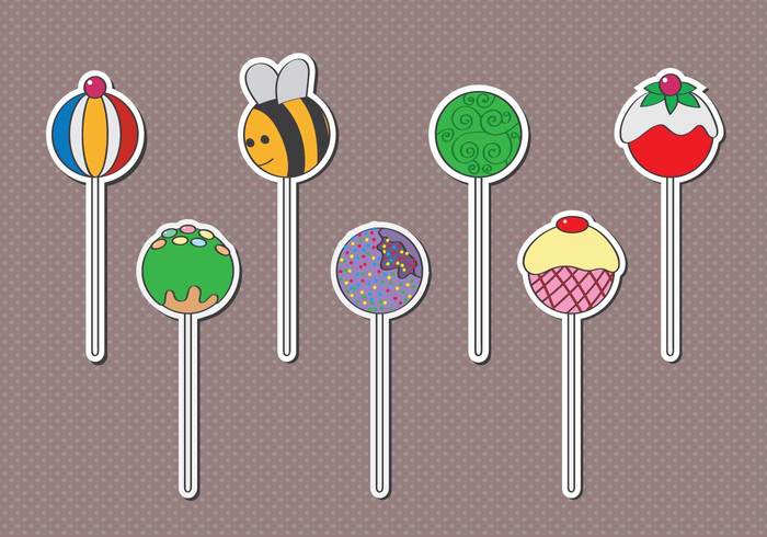 white vector sticker snack simple pop out pop party on mint isolated illustrations food design desert cute clip chocolate celebration celebrate cartoon caramel cake pops cake art  