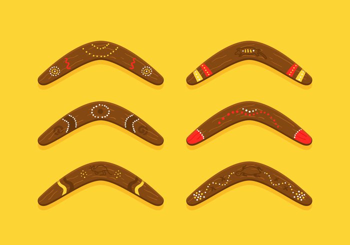 yellow wood weapon vector tribal travel traditional toy Throwing Throw sport Souvenir sign shape red people pattern object isolated Indigenous illustration icon hunting game equipment elegance drawing design decoration color circle cartoon brown boomerang blue background Australian Australia artistic art abstract aborigine Aboriginal 