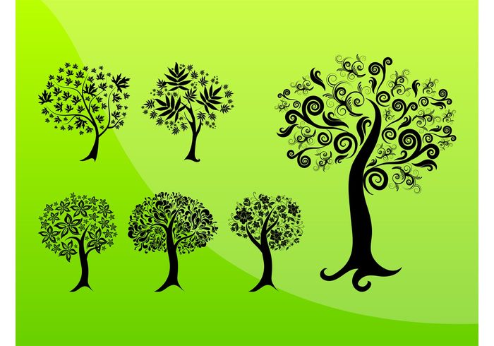 swirls spirals silhouettes plants nature lines leaves flowers floral fantasy ecology eco Cartoons 