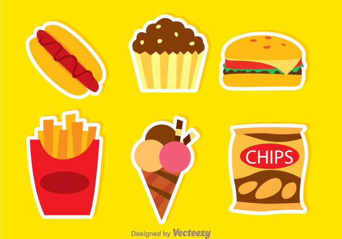 Unhealthy potato muffin ice hotdog fries Fried food fatty fat eat delicious cupcake cream burger bag of chips 