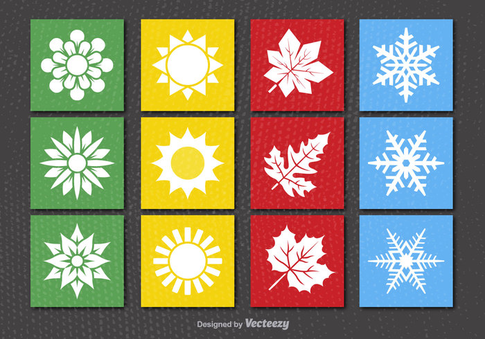 yellow year winter weather sun summer spring snowflake snow season red nature leaf icon ice green frost four flower Fall decoration color cold blue background autumn abstract 