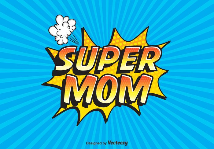 young woman vector superhero super mom super sunburst style strong pretty powerful power Motherhood Mother's mother mommy mom illustration hero girl femal family day comic character cartoon book background 