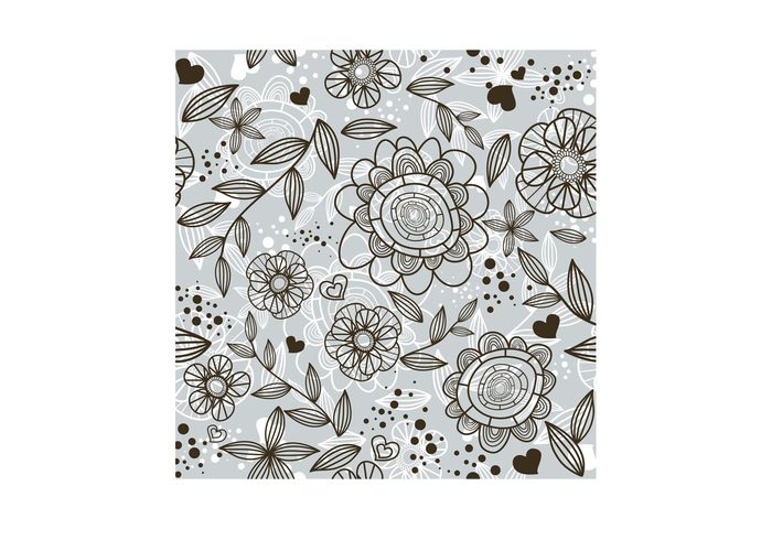 vector pattern tile swatch seamless repeating plants pattern nature motif leaves leaf flowers floral drawing dots 