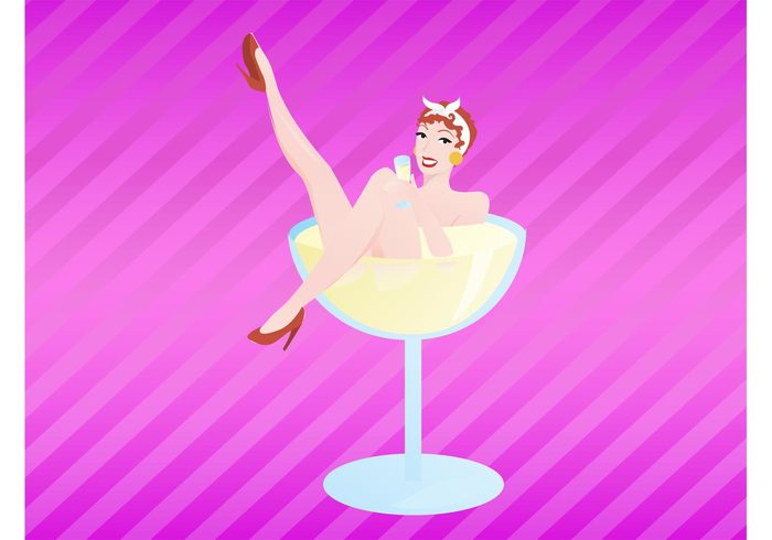 woman Tease Striptease Strip club retro redhead Pin-up nude naked model glass fun drink champagne bar 
