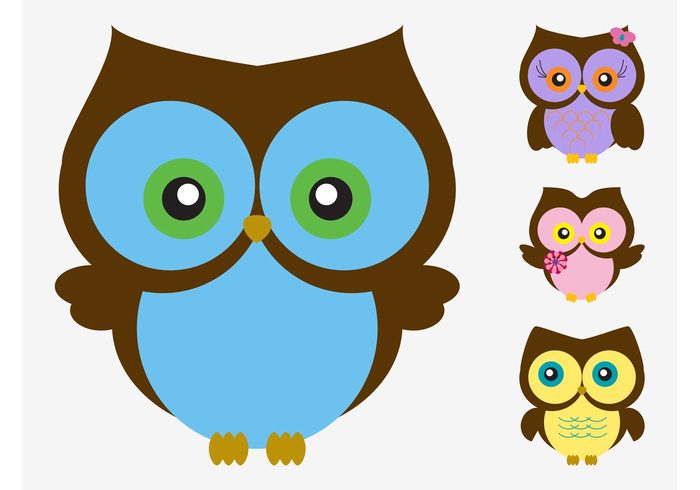 wings owls nature forest fly flowers fauna cute comic characters cartoon birds beaks animals 