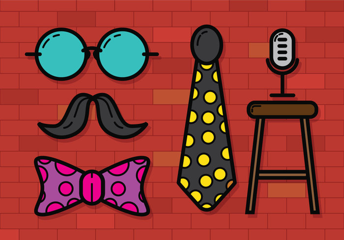 tie open mic night moustache mic Laugh icon glasses funny comedy club icon comedy club comedy club chair brick bow tie 
