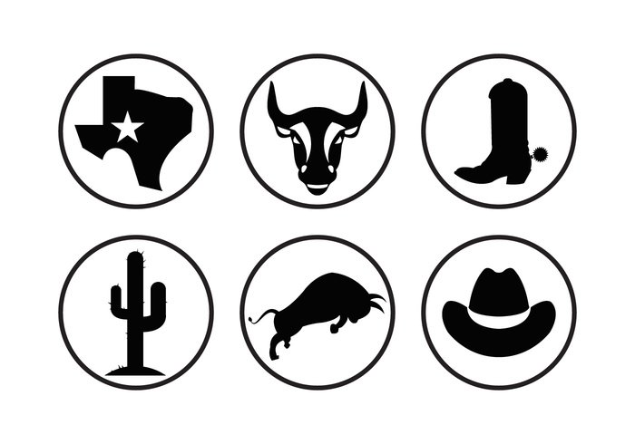 wild white western west wagon texas symbol state star set rodeo rider Lasso isolated illustration icon horseshoe hat gun cowboy cactus bull rider bull boots boot black background american 