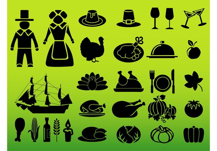 woman USA turkey silhouettes ship Meals man icons holiday glasses food drinks clip art celebration america 