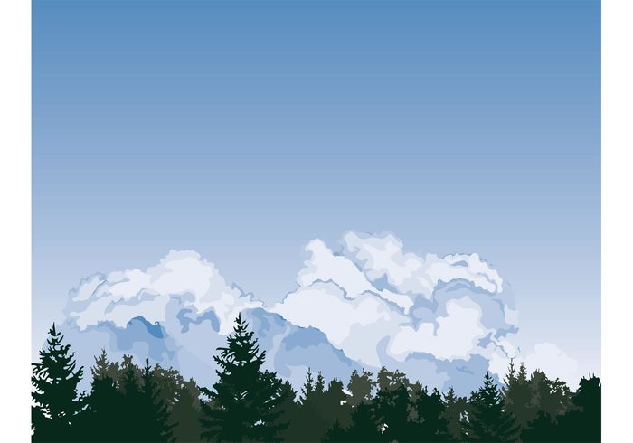 sky pine trees pine panorama North America nature clouds Clouded blue beautiful background vector backdrop 