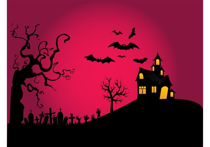 Zombies wallpaper trees Tombs scary house hill hands graveyard graves death dead creepy cemetery bats 