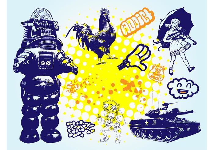 zombie Wack umbrella tank rooster robot pills old school monster laughing hand girl Cool vectors Cloud vector cartoon army 