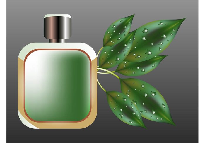 water plant perfume nature metallic metal leaves leaf glass drops dew cosmetics bottle 