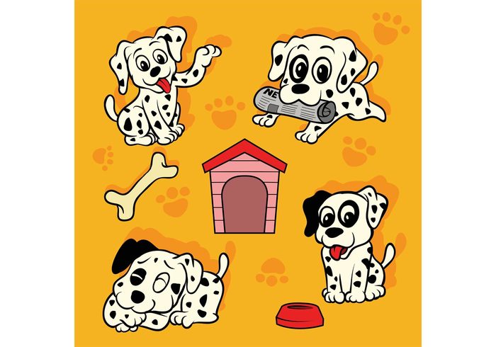 Puppy cartoon puppy pet paw print doghouse dogbowls dog house dog bone dog dalmation puppy dalmatian animal cartoon animal 